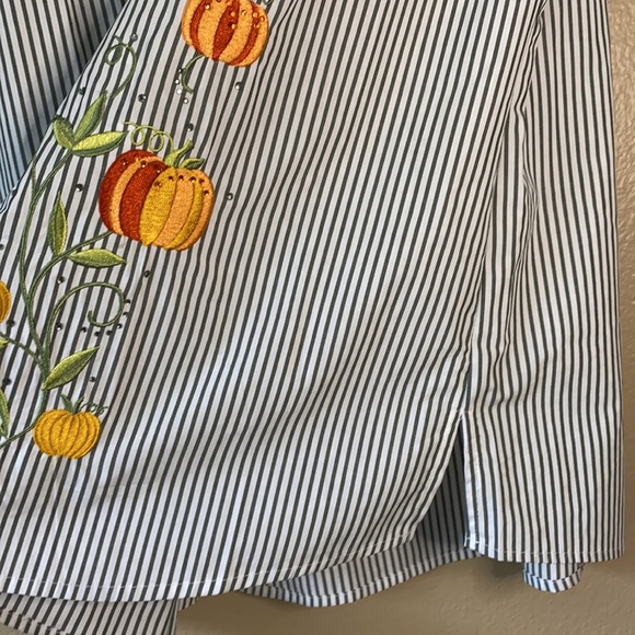 Fall Pumpkins Embroidered Sequins Button Down Top - Picture 8 of 16